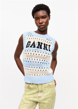 Cotton mix striped vest Soft Chambray K2486 Ganni 