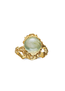 Gudinde ring Green prehnit Forgyldt Maanesten 