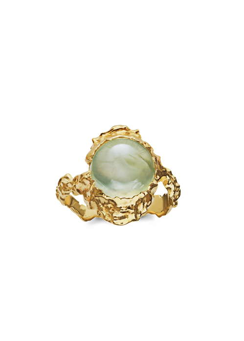 Gudinde ring Green prehnit Forgyldt Maanesten 