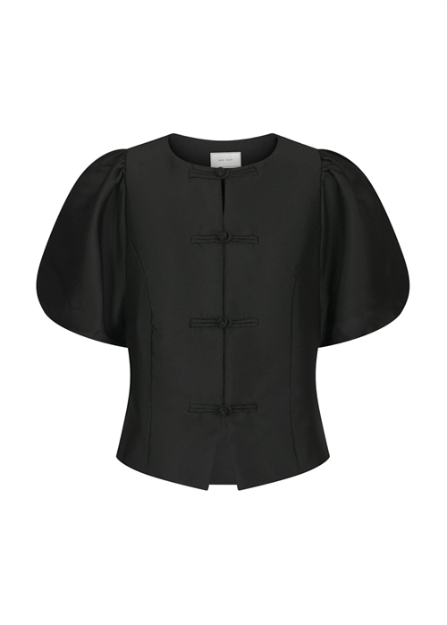 Anela mandarin dull satin bluse Sort Neo Noir 
