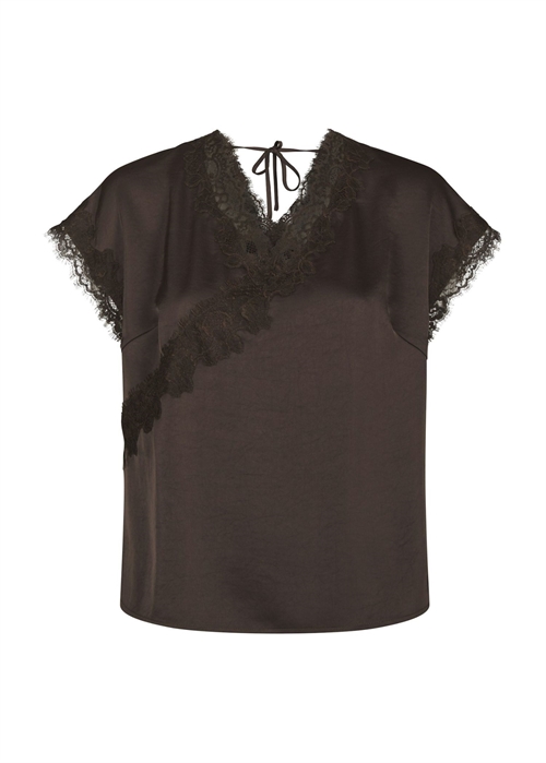 Benera heavy sateen lace bluse Dark Brown Neo Noir 
