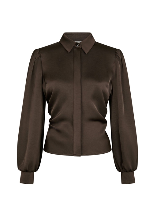 Fransala heavy sateen skjorte Dark Brown Neo Noir 