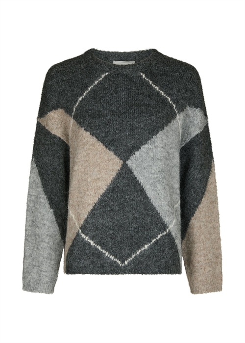 Inga check fluffy knit Antracit Neo Noir 