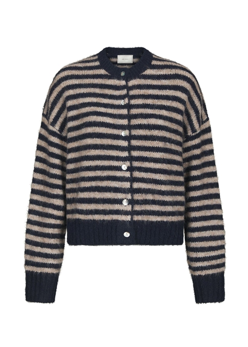 Isana stripe fluffy knit cardigan Navy Striped Neo Noir 