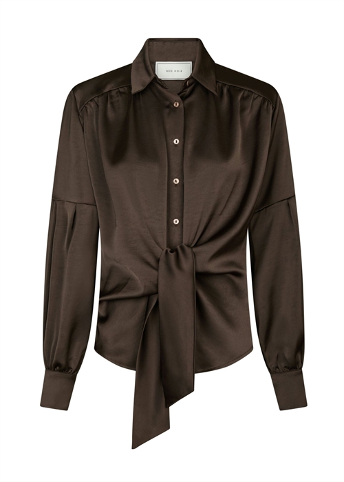 Naja satin skjorte Dark Brown Neo Noir 