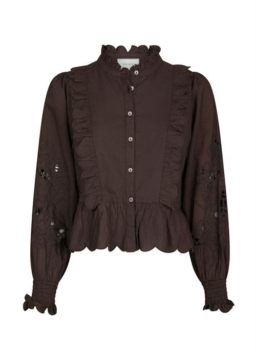 Petrine embroidery bluse Dark Brown Neo Noir 