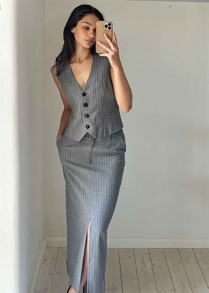 Leland pinstripe skirt Grey Melange Neo Noir 