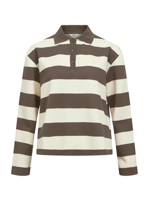 Millie ls polo bluse Morel Stripe/Cloud Dancer Object 