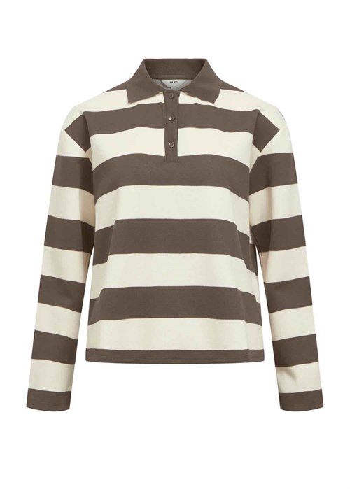 Millie ls polo bluse Morel Stripe/Cloud Dancer Object 
