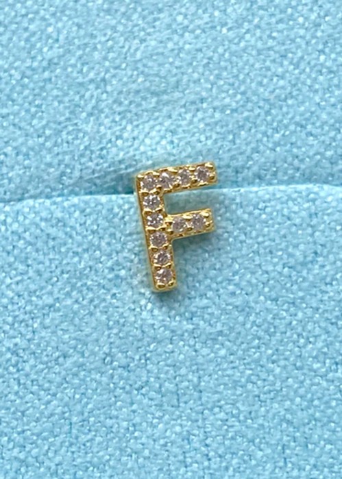 Alphabet crystal stud F Forgyldt Pico 