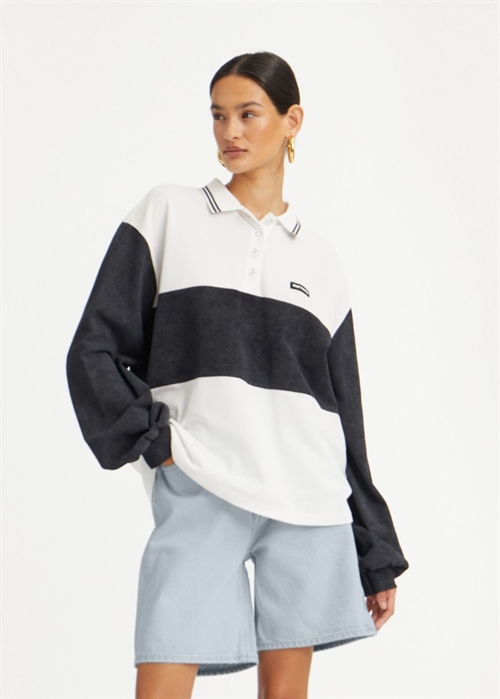 Pique longsleeve polo bluse Bright White ROTATE SUNDAY