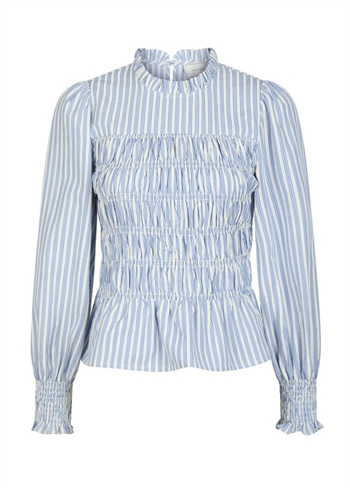 Possa stripe smock bluse Lyseblå Neo Noir 