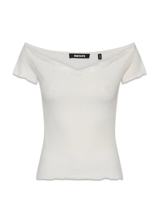 Lacina rib v-neck lace top Egret ROTATE