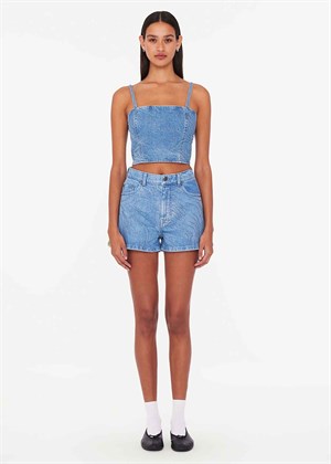 Rhinestone denim shorts Light Blue Denim ROTATE By Birger Christensen 