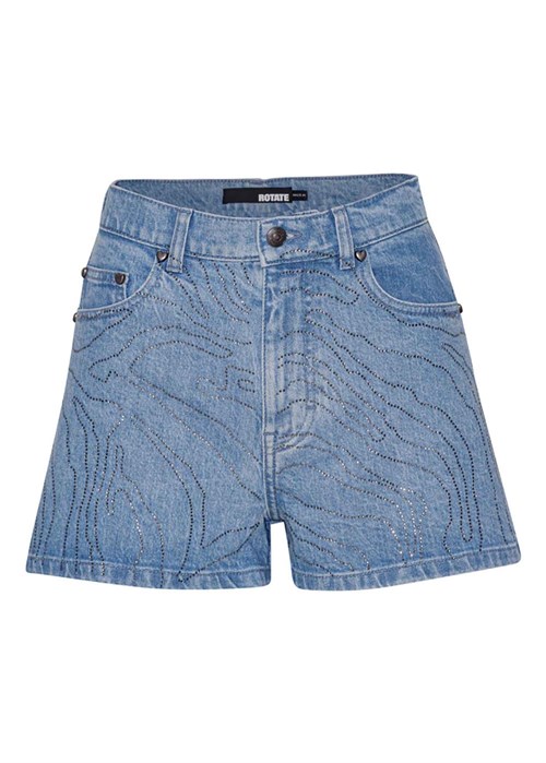 Rhinestone denim shorts Light Blue Denim ROTATE By Birger Christensen 