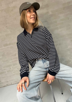 Sara stripe polo bluse Navy Neo Noir 