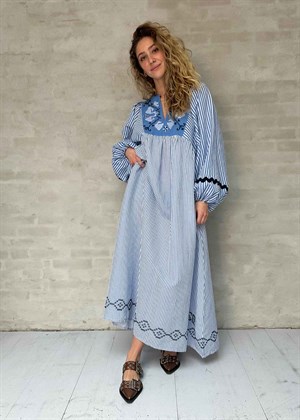Beate Organic Linen/Cotton kjole Blue/White Sissel Edelbo 