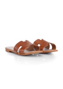 Claire Plain Leather sandal Cognac Shoe Biz 