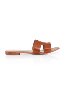 Claire Plain Leather sandal Cognac Shoe Biz 