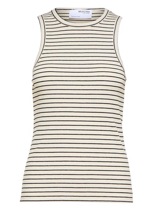 Anna o-neck striped tank top Oatmeal/Black Selected Femme