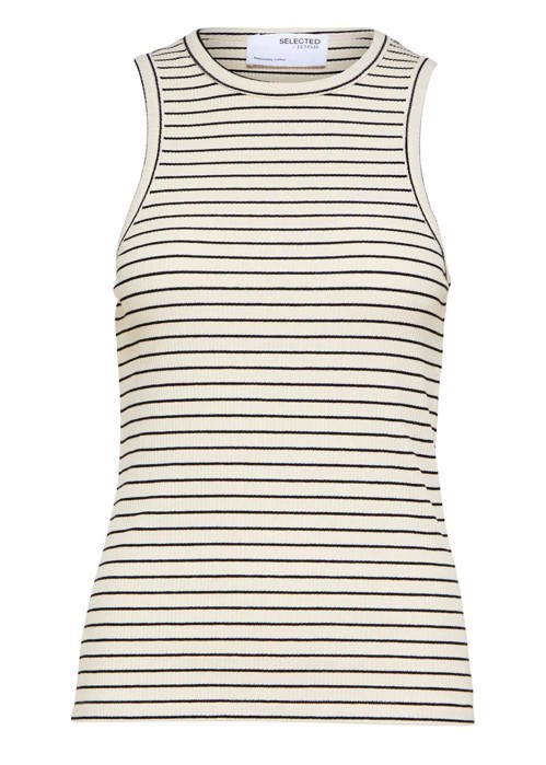 Anna o-neck striped tank top Sandshell/Black Selected Femme