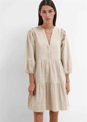 Hillie 3/4 striped linen kjole Snowwhite/Humus Selected Femme