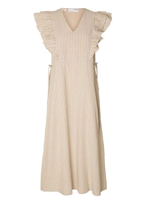 Hillie Striped Ankle Linen kjole Snowwhite/Humus Selected Femme