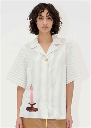 Crisp stripe shirting bowling collar skjorte Candle Stripe Stine Goya 