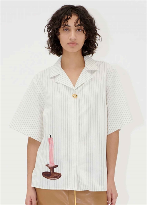 Crisp stripe shirting bowling collar skjorte Candle Stripe Stine Goya 