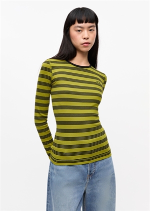 Striped soft cotton rib long sleeve tee Golden Cypress T4189 Ganni 