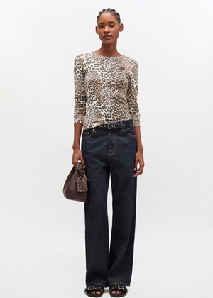 Soft cotton rib leo long sleeve bluse Leopard T4367 Ganni 