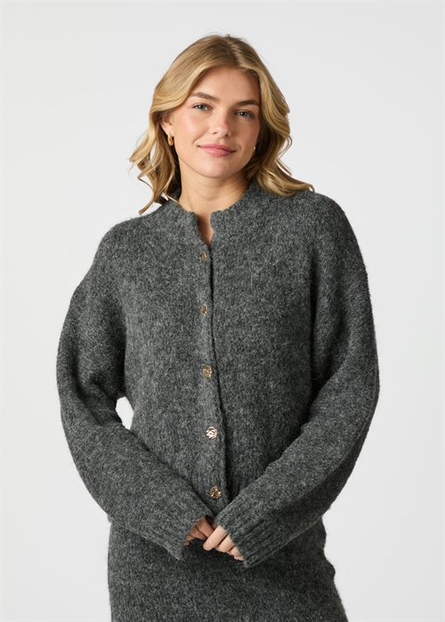 Taura fluffy knit cardigan Antrasit Neo Noir 