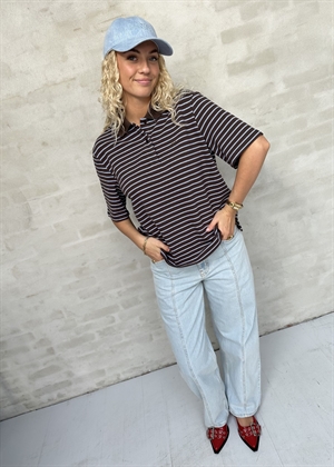 Verbie striped polo tee Chocolate Brown Second Female 