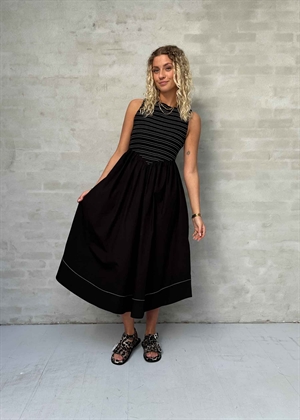 Washed stretch cotton midi straps kjole Sort W0305 Ganni 