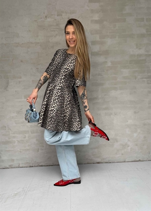 Cotton tweed mini kjole Leopard W0362 Ganni 
