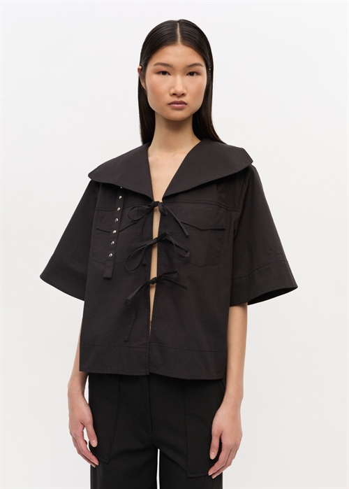 Stretch cotton cowl neck bluse Black W0880 Ganni 