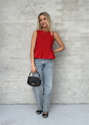 Cotton poplin smock tie string top Racing Red W0904 Ganni 