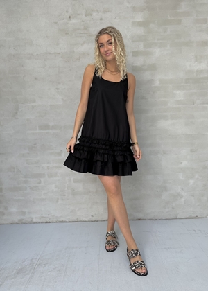 Cotton poplin U-neck mini kjole Black W0905 Ganni 